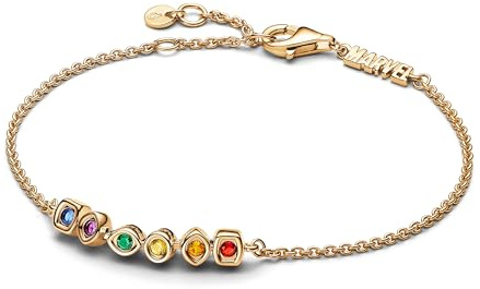 Marvel 14k gold-plated bracelet with red, orange, yellow, green, purple and blue crystal, 16