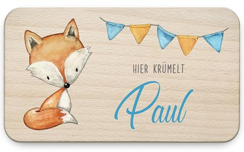 Frühstücksbrettchen Junge Holz personalisiert Name 26 x 15 x 1,2 cm Fuchs