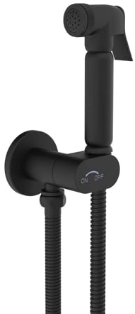 SOHO Douchette WC/Bidet Design Noir Mat – Kit Complet en Laiton Massif avec Robinet d’Arrêt Intégré, Support Mural et Flexible Métallique 120 cm – Utilisation Eau Froide