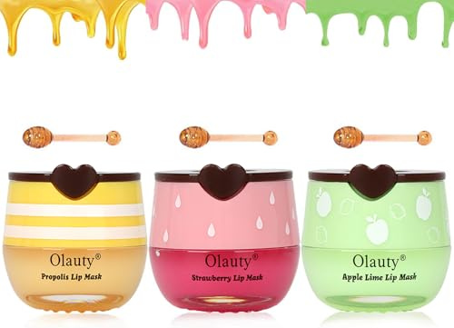 TITIMORE 3Pcs Bee Lip Balm Honey Pot,Apple & Strawberry Lip Mask,Propolis Moisturizing Lip Sleeping Mask Reduces Lip Lines,Hydrating Prevention Dry Cracked Lip Scrubs Exfoliator Honey Lip balm Uk