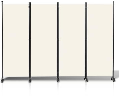 Hebitod Paravent auf Rollen 228x181cm, Faltbar Raumtrenner Raumteiler,sichtschutz Trennwand 4 Teilig,spanische Wand,blickdichter Paravent für Wohnzimmer,Schlafzimmer - Beige