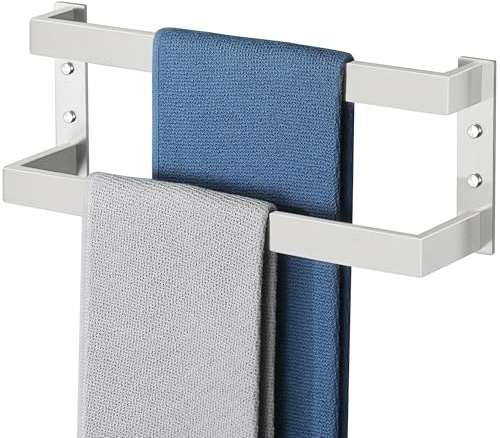 Alise Toallero Doble, toalleros de Acero Inoxidable para Montaje en Pared de baño, Soporte de Toalla de baño de Doble Capa, Barra de Toalla de Ahorro de Espacio, níquel Cepillado, 16 Pulgadas