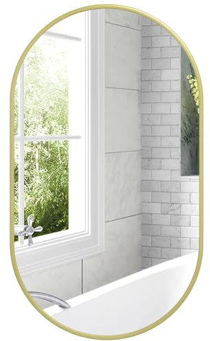 HOMCOM Miroir Mural Ovale, Miroir Salle de Bain, 40 x 70 cm, Cadre Arrondi en Alliage d'aluminium, Montage Vertical ou Horizontal, décoration Murale pour Salle de Bain, Salon, Chambre, doré