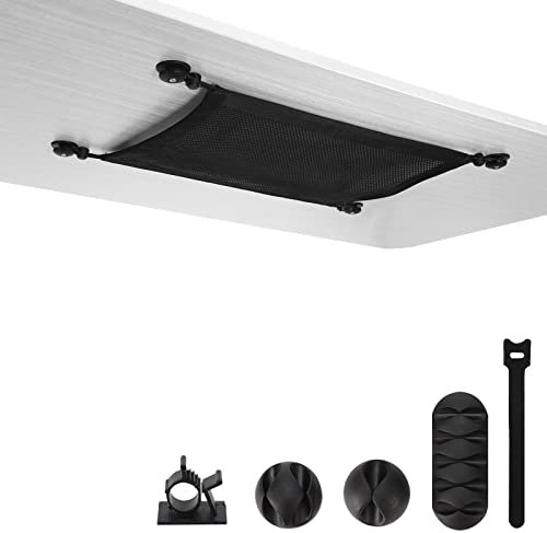 WurdeWindig Filet de Gestion des câbles sous Le Bureau - Kit de Gestion des câbles - Maille Flexible sous Le Bureau - Organisation des câbles PC, Noir, 40 x 28 cm.