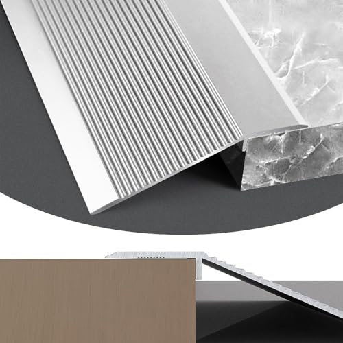 SKINCATE Tira De Transición 90cm, Perfil De Transición para Piso Y Laminado, Tapajuntas Suelo De Aluminio, Perfil De Borde Tira De Umbral, 1-4cm Diferencia De Altura(Color:Silver)