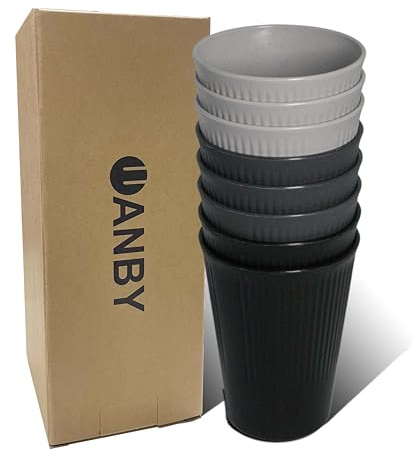 WANBY Kunststoff Trinkbecher 325ml 8Stück Schwarz Wasserbecher Tumbler | Leichte Unzerbrechlich Große Geschirrspüler Sichere Gläser Satz Trinkgläser für Wasser Saft Cocktail Tragbar Camping