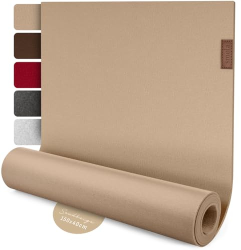 smøla Design Tischläufer Beige aus Filz I 150x40 cm Tischband I Skandinavischer Filzläufer Abwaschbar mit Leder Label I Tischdeko Tischläufer modern Sandbeige