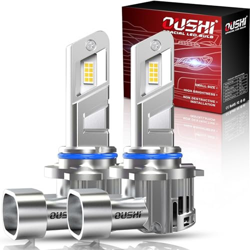 OUSHI Lampadine HIR2 LED, Aggiornato 600% 6500K Bianco Xenon 1:1 Mini Lampadine HIR2 LED con Ventola 20000LM Lampadina 9012 Plug And Play (2 Pezzi)