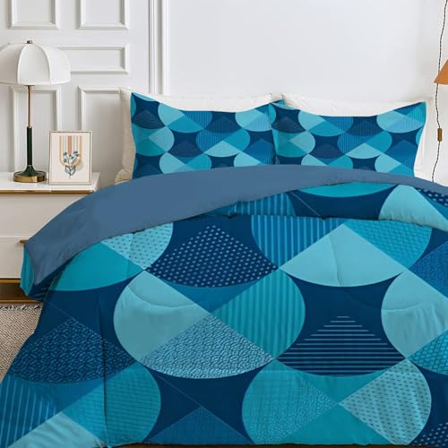 Qiwagu Bettdecke 135x200 4 Jahreszeiten, Wende Geometrie Steppdecke Waschbare, Bettdecke ohne Bezug Nutzbar, Leicht Weiche Schlafdecke 200GSM, Ganzjahresdecke Blau mit 1 Kissenbezug (ohne Kissen)
