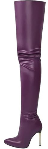 WEHAM Stivali Alti Fino alla Coscia da Donna, Taglie Forti, Stivali sopra Il Ginocchio in PU Artificiale, Scarpe da Ballo da Donna, Stivali Alti Fino al Ginocchio da Donna con Cerniera Laterale