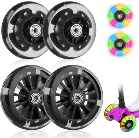 Leuchtende Scooter Räder, 2 Paar Led Scooter Rollen Räder, 80mm,120mm Scooter Ersatzräder, Stunt Scooter Räder LED-Lichtrollen mit ABEC 7 Kugellager, Rollerräder für Allerlei Scooter (Schwarz)