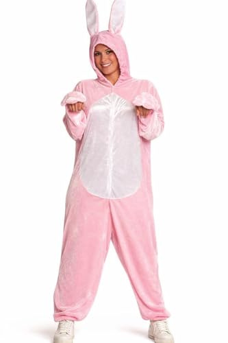 Partychimp Påskkanin kostym för vuxna djur kostym onesie djur jumpsuit pyjamas med huva påskhare kostym kanin - rosa - storlek M/L