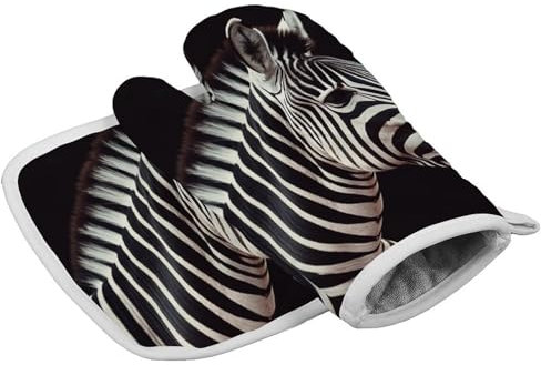 Animal Zebra Oven Mitts and Pot Holders Set Heat Resistant Kitchen Oven Glove Insulated Potholders with Hanging Loop Non-Slip Cooking Gloves for Baking Grilling