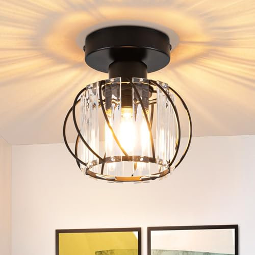 ZMH Deckenleuchte Schwarz Deckenlampe Kristall: Modern Flurlampe E27 Küchenlampe mit Metall Rahmen Vintage Innen Deckenbeleuchtung für Flur Korridor Küche Balkon Wohnzimmer Hotel (Ohne Leuchtmittel)