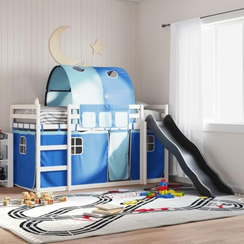 CFODOJ Beds & Accessories,Beds & Bed Frames-home-Bunk Bed without Mattress with Slide and Curtains Blue 80x200 cm