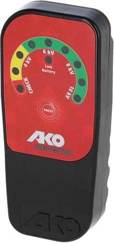 AKO Zaunprüfer mit LED-Anzeige (schwarz/rot, mit 9 Volt Batterie, Zaunabstand 0-5 cm, Tierzaun, Zubehör Weidetiere, Tierzubehör) 442326