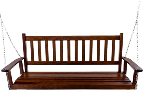 SFAREST 2/3 Seater Patio Swing Chair, Wooden Swing Bench Loveseat with Adjustable Hanging Chains, Outdoor Swing Seat Hammock for Balcony Yard Tree (Brown, 168 x 65 x 63cm)