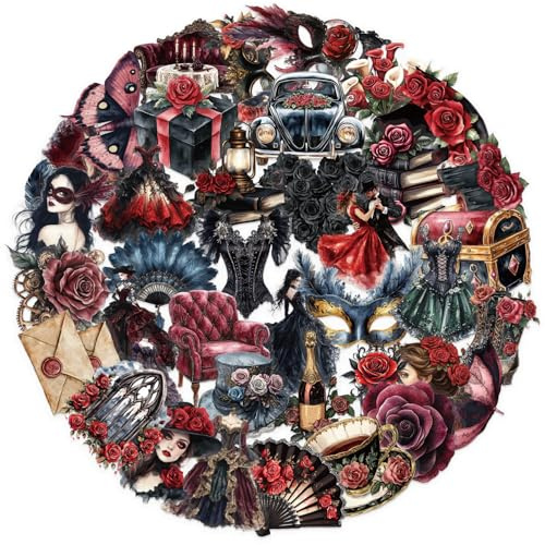 PNGIF Maskerade Dark Romance Aufkleber 50 Stück, Vintage Aesthetic Rose Sticker für Scrapbook Kindle Journal MacBook Fahrrad Laptop Koffer, Wasserfeste Transparenter PET Decals