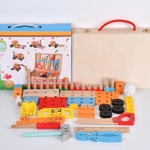 Kibi Boîte à outils Set Jouet Éducatif pour Enfants, Construction en Bois avec Outils Kit Montage avec Vis et Écrous Ensemble Jouet Éducatif pour Enfants (Véhicules)