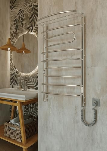 Elna Premium Scaldasalviette Elettrico 170W - 1000x530mm - Cromo Acciaio Inox - 2 Bracci Girevoli - IP44 - Montaggio a parete - Termostato e Timer - Per Bagni Grandi