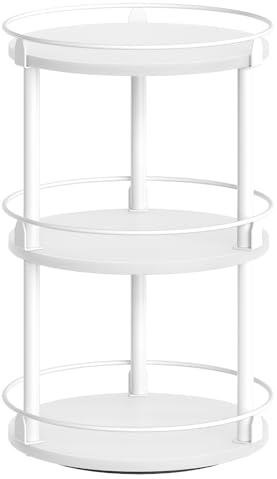 YATINEY Gewürzregal, 3-stufiger drehbarer Organizer, kreisdrehbares Lagerregal, kompakter Gewürzhalter mit Drehscheibe, für Küchentheke, Esstisch, Weiß XSR23WW