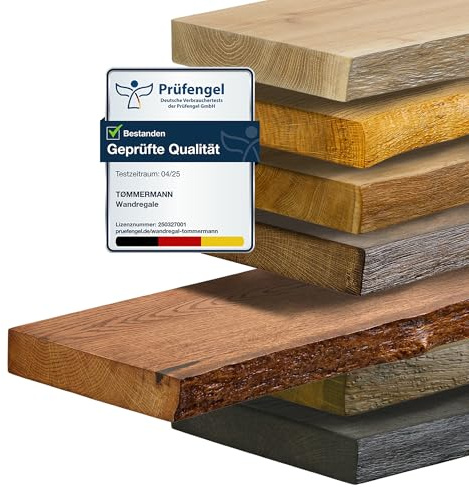 tømmermann Wandregal Schweberegal massiv Eiche - Bücherregal Holz Regal mit Baumkante Hängeregal Regalbrett aus massivholz Wandboard deko Regal Wand Shelf | 40 cm breit Farbe Teak