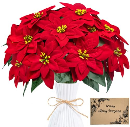 Woltoy 2 Pièces Bouquet De Fleurs Artificielles Poinsettia Rouge De Noël Lot de, Contient Un Total De 24 Poinsettia Noel, pour Décoration Florale De Noël à La Maison