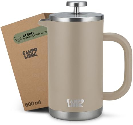 Campo Libre.® Giorgio. French Press I Kaffeebereiter aus doppelwandigem Edelstahl 0,6l I plastikfreie Kaffeepresse mit Thermofunktion inkl. Ersatzfilter I Kaffeezubereiter I 100% recycelter Edelstahl
