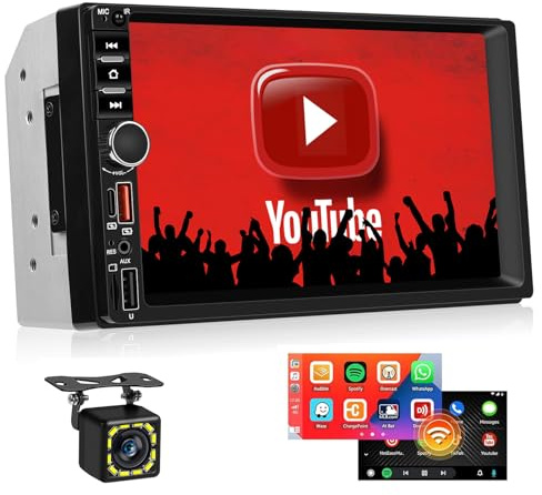 Inefala Autoradio 2 DIN con Wireless CarPlay Android Auto Schermo 7 Pollici, 2 DIN Stereo Auto Bluetooth con Riproduzione Video Online, Uscita Video, Radio FM, EQ, USB-A&C, SWC, Retrocamera, Mic