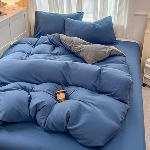 VENIES Bettwäsche 150 x 200 cm Baumwolle Bettbezug 4teilig | Bettwäsche-Sets mit 2 Kissenbezüge Baumwolle Bettbezüge aus Atmungsaktive mit Reißverschlus kuschelig weich Dunkelblau