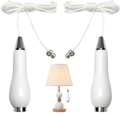 2 Pack Ceramic Bathroom Light Pull Cord - Light Pull Handle Switch with 150cm Nylon Pull String and Cord Connector, Noise-Reducing Pull Cord for Bathroom, Ceiling Fans & Blinds