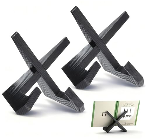 2 PCS Recipe Book Stands for Kitchen, Wooden Cookbook Stand Black Vintage Cookbook Holder Foldable Display Stands Hands Free Reading Stand for Kitchen Cooking Tablet iPad Magazines