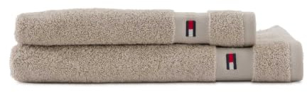 Tommy Hilfiger Juego de Dos Piezas de Esponja de baño y Toalla 100% de Puro algodón Legend Sand