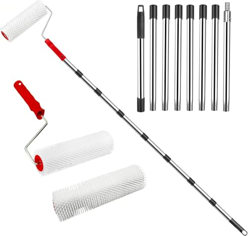 Rullo a punta autolivellante, 22,9 cm, con manico regolabile esteso da 200 cm, strumento autolivellante per pareti di pittura domestica, elimina le bolle nel cemento, resina epossidica