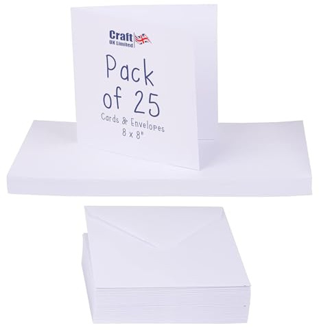 Craft UK 863 Paquete de 25 sobres y tarjetas de 8 x 8 pulgadas - Blanco