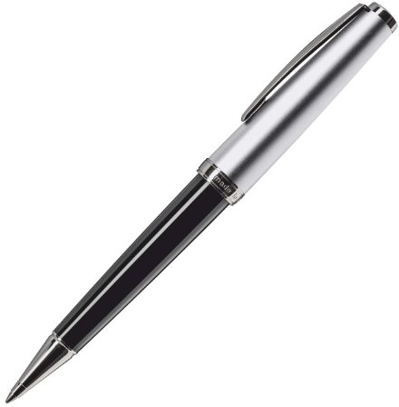 CLEO Classic Metall schwarz +++ Drehkugelschreiber, Mine: BLAU +++ palladinierte Zierringe und Clip +++ HAND MADE IN GERMANY