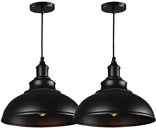 PETITES ECREVISSES Design 2 x Pendelleuchte Industrielampe Vintage Lampenschirm E27 Ø29cm Hängeleuchte aus Metall, Schwarz für Wohnzimmer Esszimmer Restaurant Keller Untergeschoss Usw