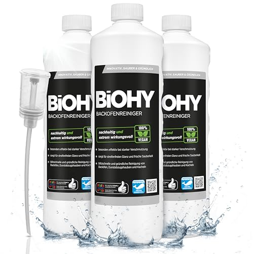 BiOHY Backofenreiniger Hochkonzentrat (3 x 1 Liter) + Dosierer | Bio Reiniger & Fettlöser | EXTRA STARK | löst hartnäckige Verkrustungen & Fett| für Backöfen & Mikrowellen | effektive Ofenreinigung