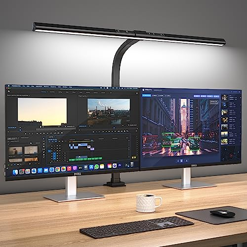 24W Schreibtischlampe LED Dimmbar, 80cm Superbreit Schreibtischlampe Klemmbar mit einstellbare Farbtemperaturen, Augenschutz Büro Tischlampe, Monitor Lampe,Keine Bildschirm Blendung oder Flimmern