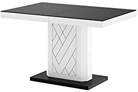 Furniture24 Design Esstisch Rivia ausziehbar 120-168 cm Hochglanz Acryl Tisch Küchentisch Wohnzimmertisch Saülentisch (Schwarz Hochglanz/Weiß Hochglanz/Schwarz Hochglanz)
