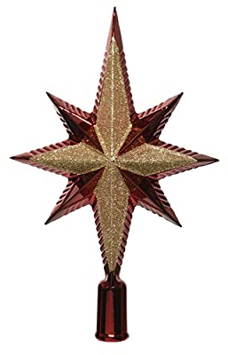 Christbaumspitze Kunststoff 25cm Stern mit Glitzer Weihnachtsbaumspitze (Ochsenblut hellgold)