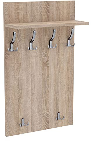 AKKE 90x60 | Maxi Garderobenpaneel Wandgarderobe Garderobe Wandpaneel Kleiderstange Chrom | Sonoma