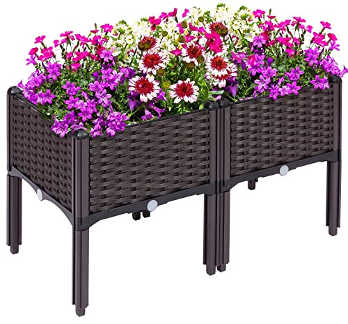Kalolary 2 Sets Raised Garden Bed Elevated Garden Bed with Legs Patio Plant Boxes Vegetable Flowers Planting Raised Container for Indoor Outdoor Plant Fence Balcony Yard Gardening Supplies