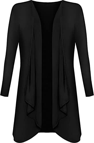 Crazy Girls Plus Size Womens Plain Long Sleeve Waterfall Boyfriend Open Cardigan Ladies Hanky Hem Jersey Top UK 8-26