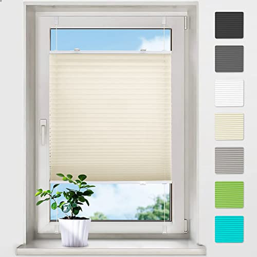 bobodeco Plissee ohne Bohren Plissees Klemmfix - Beige 35 x 100 cm (BxH) - Easyfix Plisseerollo Jalousie Faltrollo Blickdicht - Sichtschutz - Sonnenschutz Fertifplissee - Rollos für Fenster und Tür