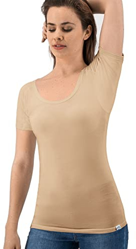 Fibershirts® Anti Svett Shirt - T-shirt mot svettfläckar - Anti Sweat Undershirt - With ArmPads PRO & Silver Treatment - Dam - Rundhalsad