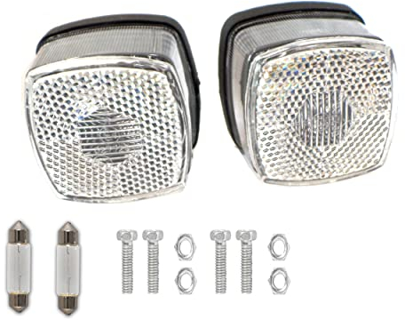 Generisch 2x Squarepoint Positionsleuchte Markierungsleuchte Begrenzungsleuchte, Weiß,mit Reflektor, inkl. Schrauben und Leuchtmittel