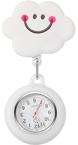 iplusmile Krankenschwesteruhr Fob Uhr Cartoon Weiße Wolke Taschenclip auf Uhr Tragbare Einziehbare Krankenschwesteruhr