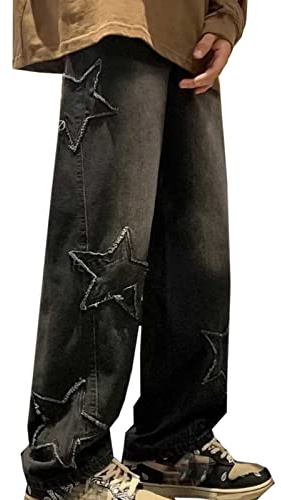 Herren Baggy Jeans Y2K Jeanshose Vintage Bedruckt Denim Hosen Hip Hop Streetwear Hose Straight Leg Skateboard Jeans