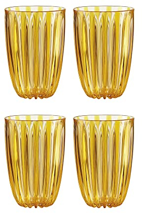 Guzzini Set 4 Bicchieri da Bibita Acqua Bevanda Dolcevita 123900151 Trasparente Giallo Plastica Biologica 470cc